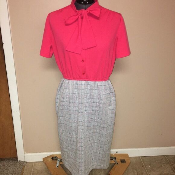Vintage Lucy Carol Pink Secretary  Bow  Dress 8/10 - Picture 2 of 13
